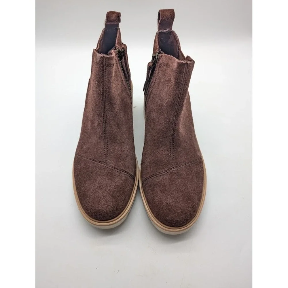 TOMS Maude Ankle Boots Women's 7.5 Brown Platform Wedge Booties 10020218 NEW